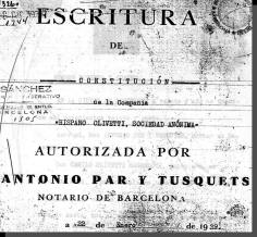 Escritura de la fundación de Hispano Olivetti en España